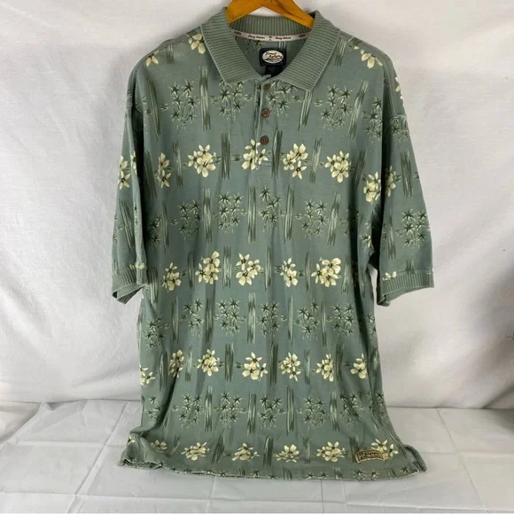 Tommy Bahama Vintage Men's 3 Button Polo Shirt flower Print Large (L) - Picture 1 of 6
